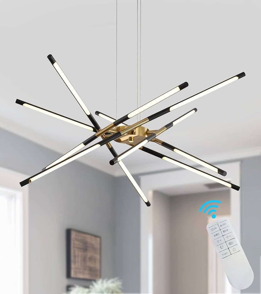 Q&S LED Modern Sputnik Chandelier,Black and Gold Mid-Century Dimmable Chandeliers with Remote for... | Amazon (US)
