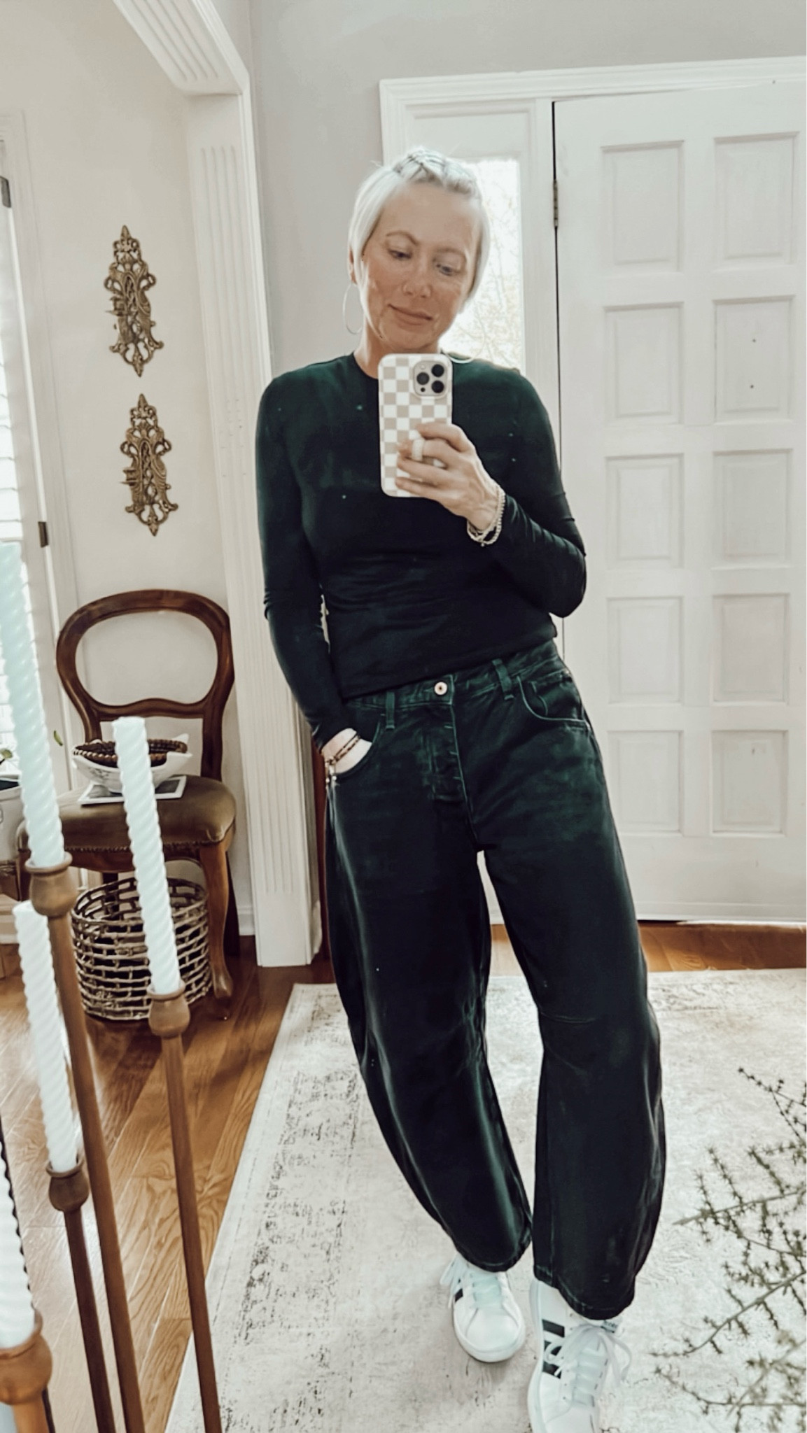 Free People barrel jeans and the softest long sleeve tee! 🖤

#LTKover40 #LTKstyletip