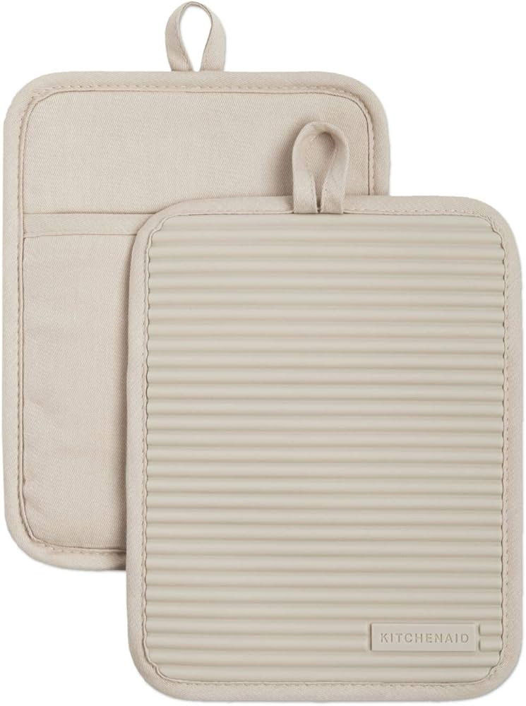 KITCHENAID Ribbed Soft Silicone Pot Holder 2-Pack Set, Milkshake Tan, 7"x9" | Amazon (CA)