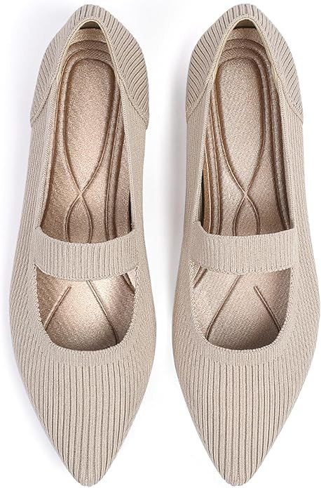 Women's Flats Shoes Pointed Toe Knit Washable Ballet Comfortable Dressy Mary Jane Flat | Amazon (US)