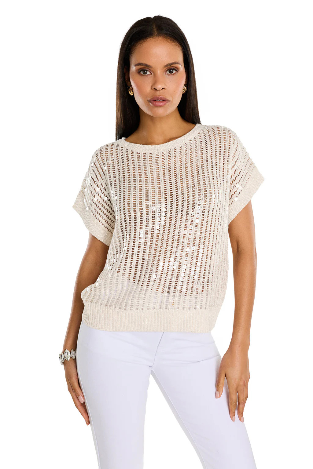 Carmela Sequin Knit Top - Pearl | The Noli Shop