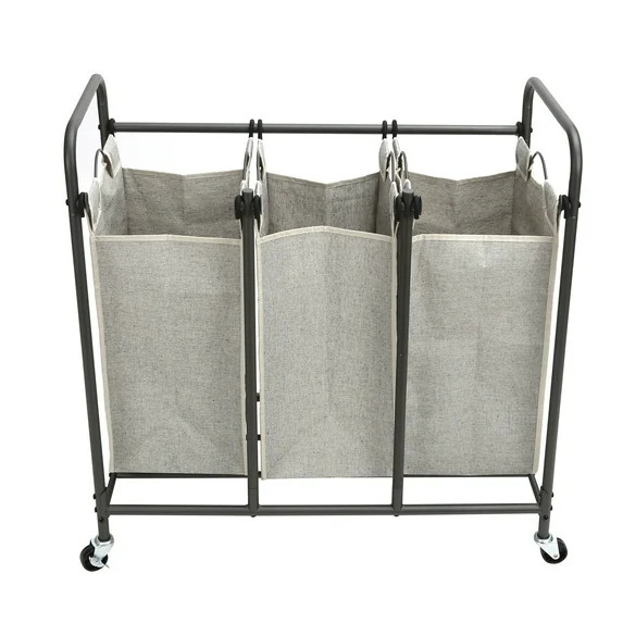 Better Homes & Gardens Laundry Sorter and Hamper, Metal Rolling Cart with 3 Removable Fabric Bins... | Walmart (US)