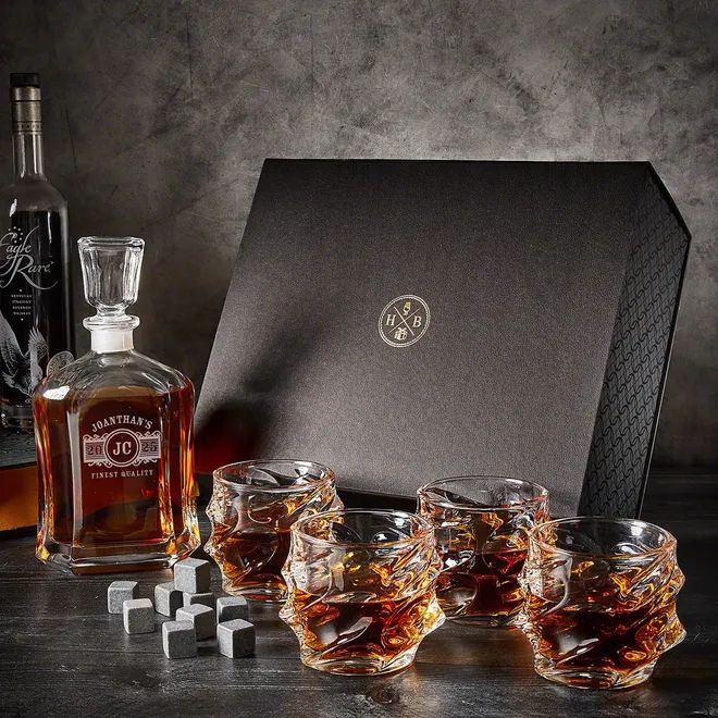 Personalized Luxury Boxed Decanter Set With Sculpted Glass | HomeWetBar.com