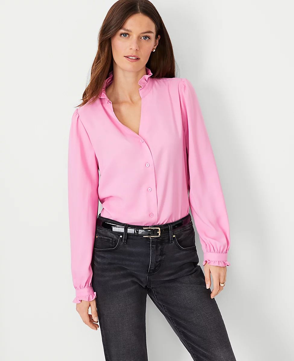 Ruffle Button Top | Ann Taylor (US)