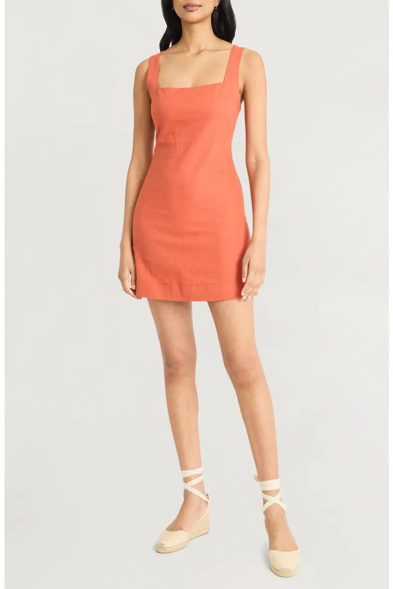 Square Neck Linen Blend Minidress (Women) | Nordstrom | Nordstrom