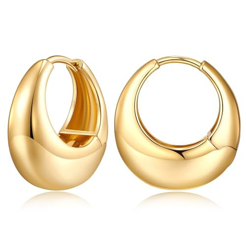 Chunky Hoop Earrings for Women Gold-tone Hypoallergenic Thick Huggie Hoops Minimalist Jewelry Gifts | Amazon (US)