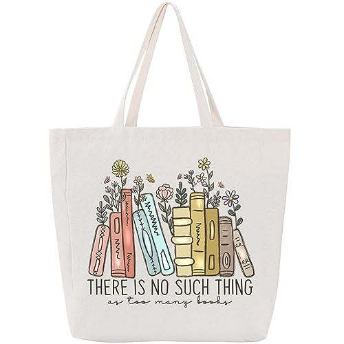 LEADO Cute Canvas Tote Bag with Pockets, Book Lovers Gifts - Thanksgiving, Birthday, Christmas Gifts for Book Lovers Women - Reading Accessories, Librarian, Bookish, Readers, Teacher, Library Present | Amazon (US)
