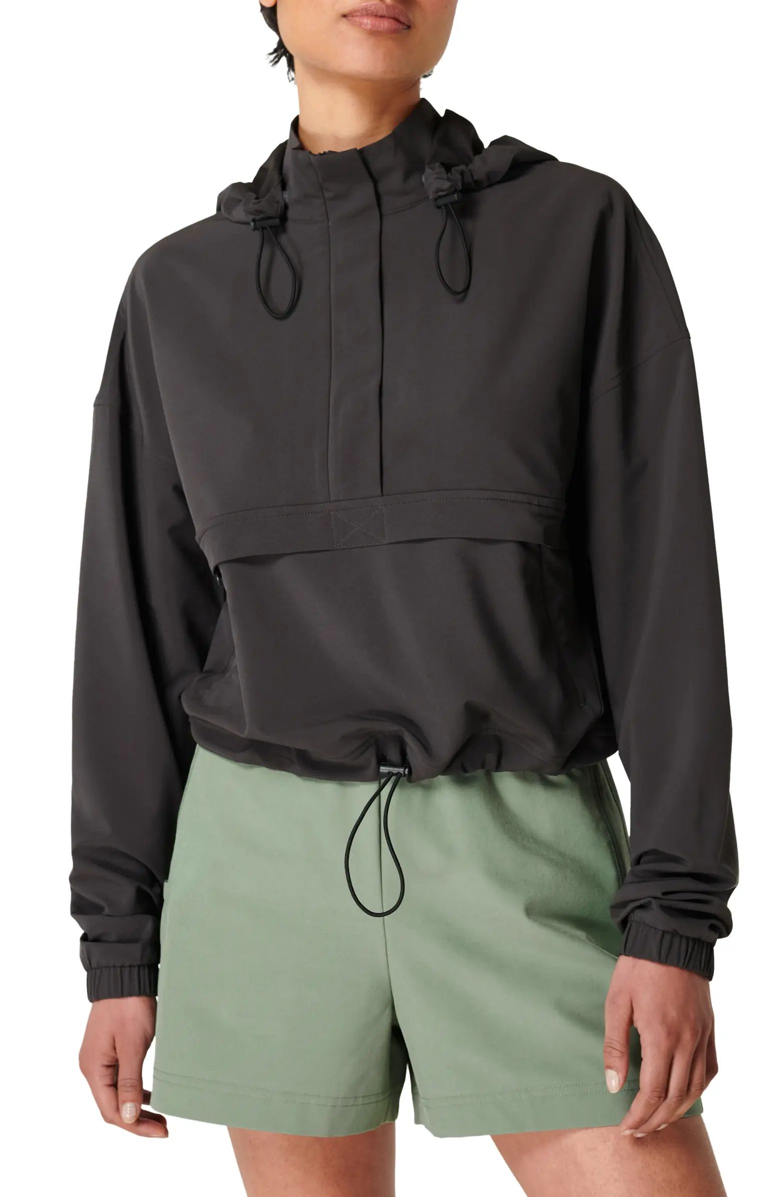 Sweaty Betty Crop Woven Track Jacket with Removable Hood | Nordstrom | Nordstrom