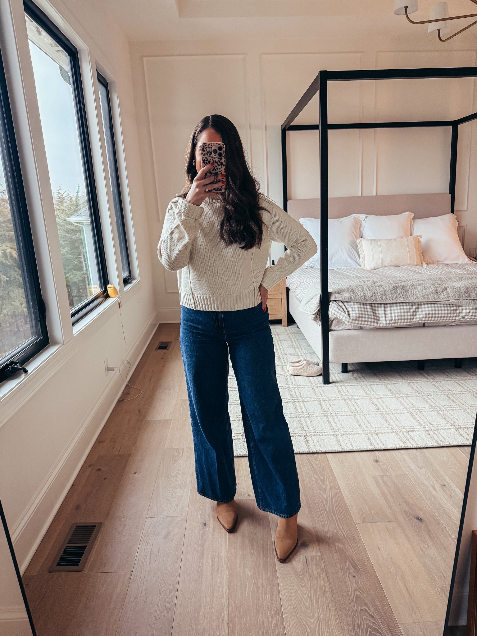 my absolute favorite jeans at the moment! Wearing the size 27/4. I would say they are TTS. My sweater is also on sale for $20 & comes in multiple colors! Wearing a small. Fit is slightly cropped. 

#LTKmomlife #LTKootd #LTKHoliday