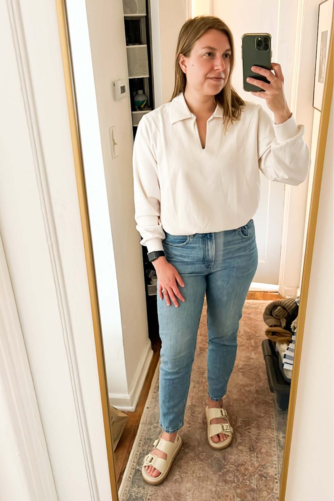 love this lightweight sweater for summer! casual but a little more dressed up. and cannot stop wearing these sandals - they are a staple!!

summer sweater, white summer sweater, white sweater, lightweight sweater, sustainable brands, sustainable sweater, casual sweater, casual workwear, curvy denim, summer sandals, chunky sandals 

#LTKshoecrush #LTKSeasonal #LTKsalealert