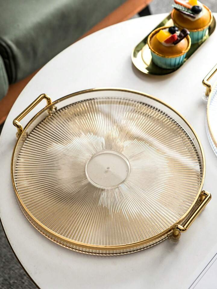 Trends1pc Golden Tray With Handle, Round Modern Plastic Kitchen Serving Tray For Kitchen,Kitchen,... | SHEIN