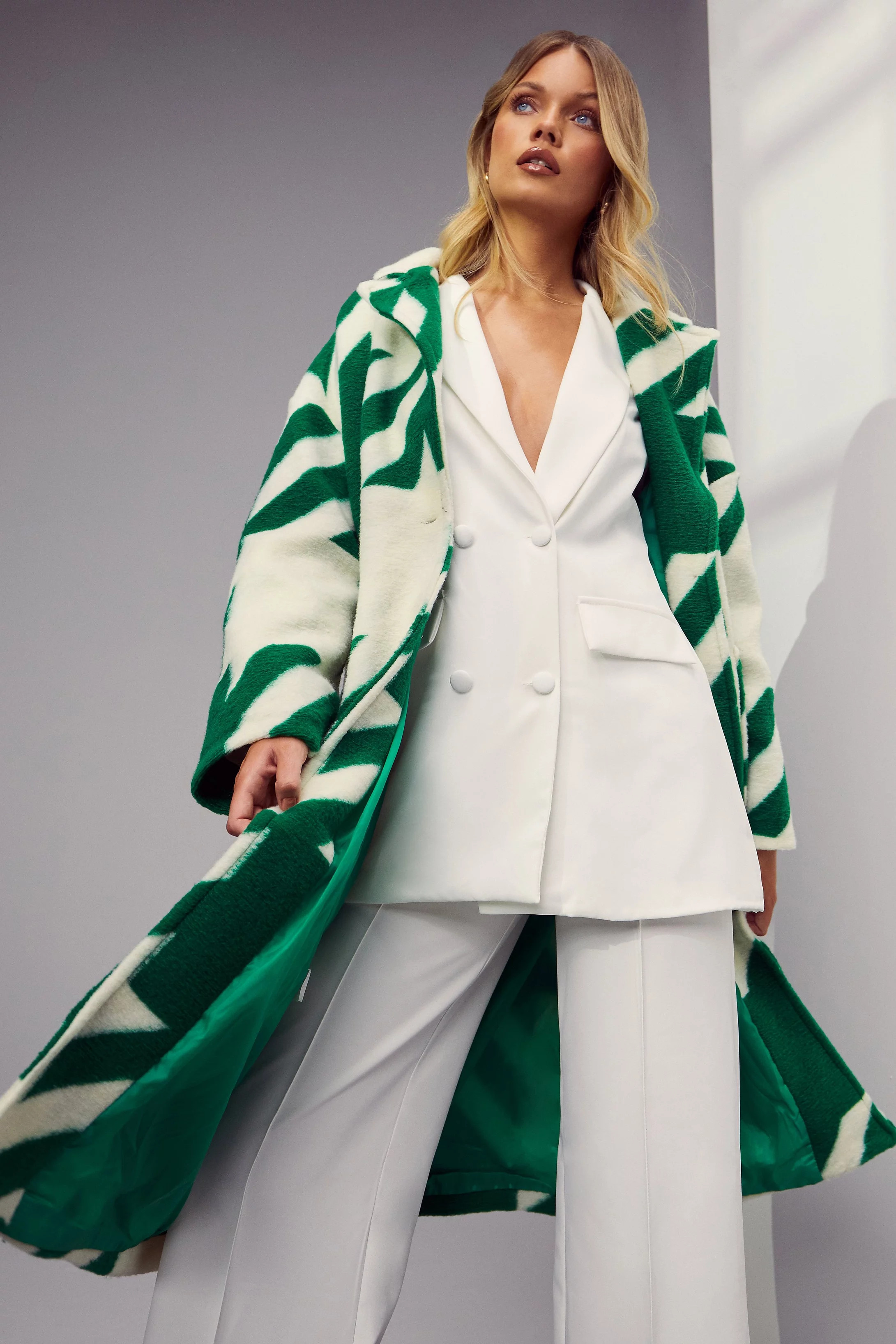 Oversized Dogtooth Wool Look Coat | Boohoo.com (US & CA)