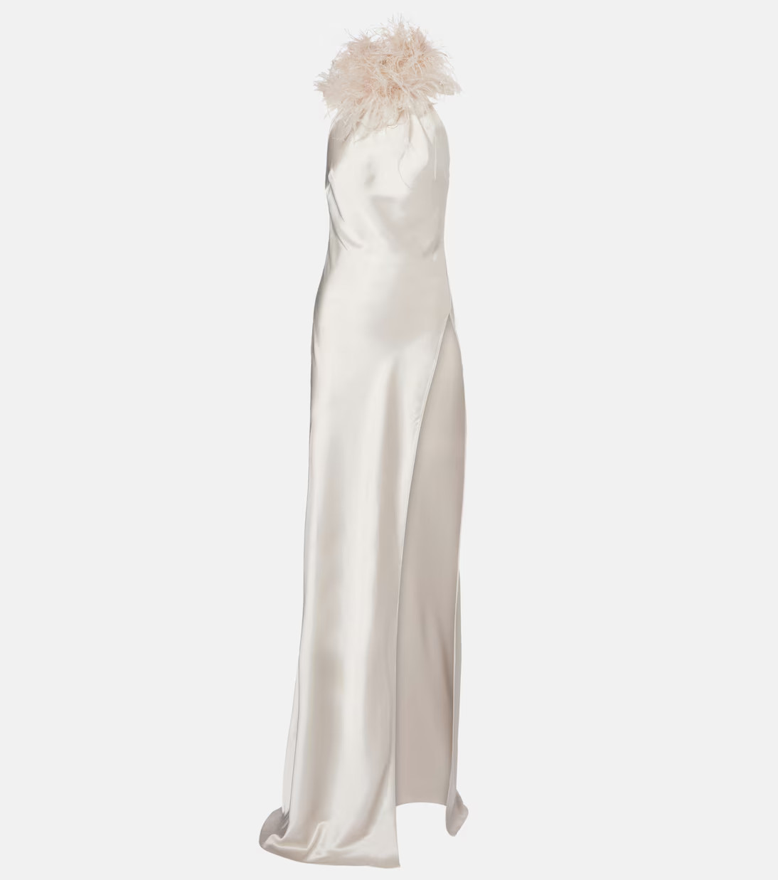 Jazzy feather-trimmed satin gown | Mytheresa (INTL)