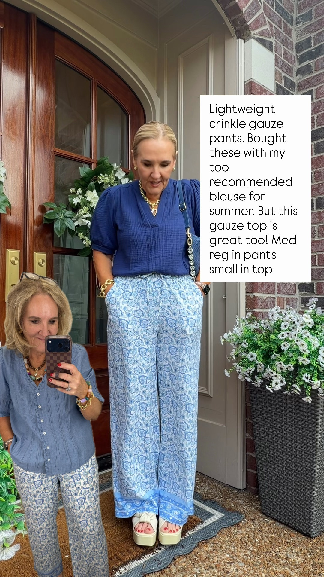Pants super lightweight. Wearing a medium regular 
Tops both size small

#LTKSaleAlert #LTKOver40 #LTKootd