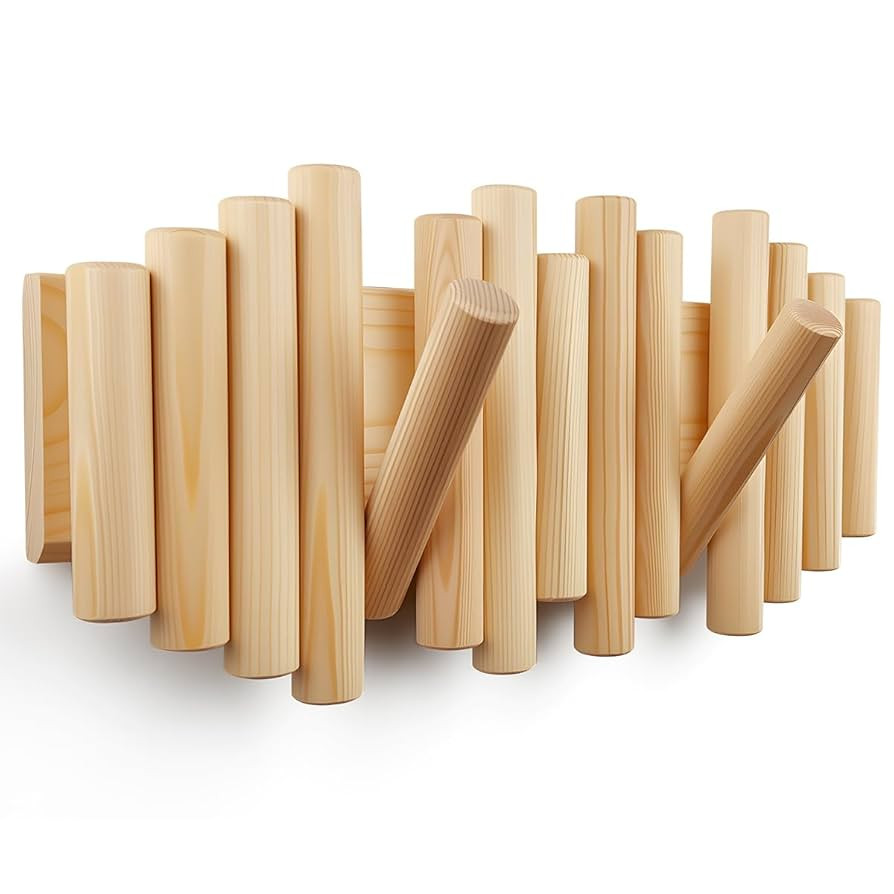 Solid Wood Wall Mounted Coat Rack with 5 Folding Hooks, Space Saving Entryway Storage for Jackets... | Amazon (US)