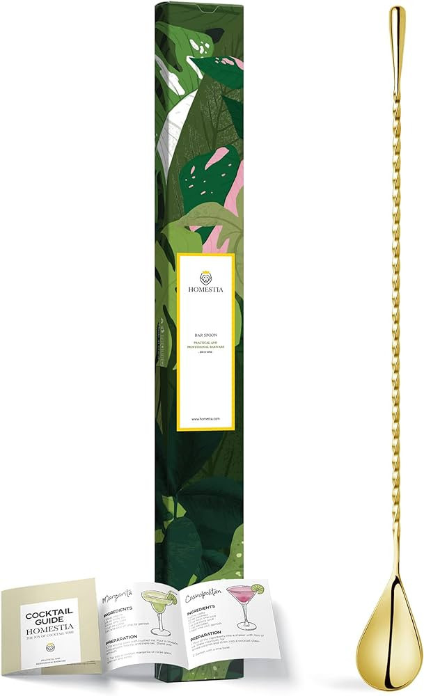 Homestia 12 Inches Gold Bar Spoon Stainless Steel Mixing Spoon Spiral Pattern Long Handle Cocktai... | Amazon (US)