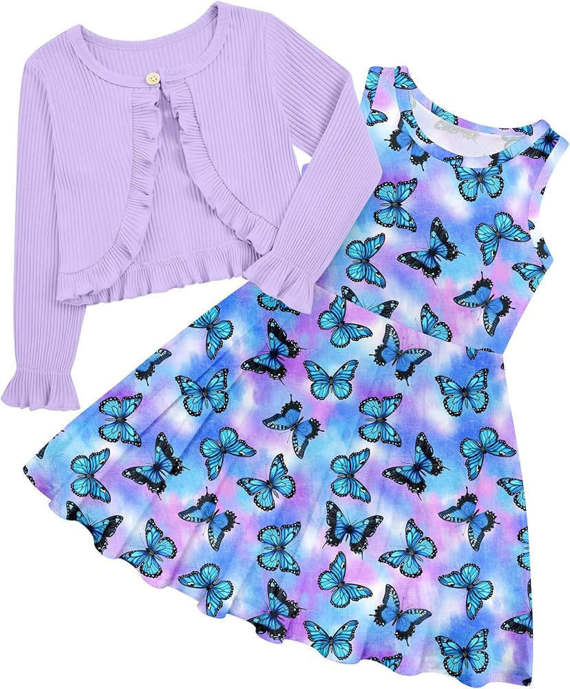 Toddler Girl Sleeveless Dresses and Long Sleeve Ruffle Cardigan 2 Piece Fall Outfits | Amazon (US)