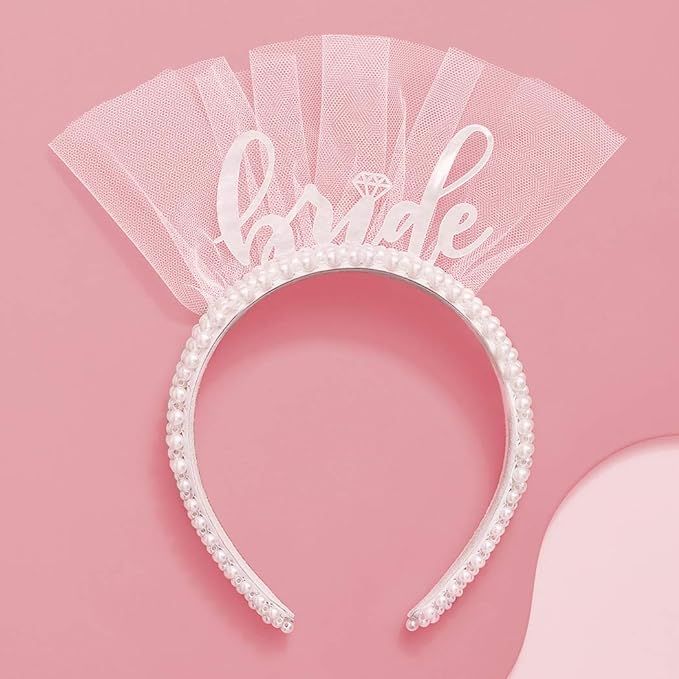 xo, Fetti Bachelorette Party Decorations Pearl Bride Headband | White Headpiece Bridal Shower Gif... | Amazon (US)