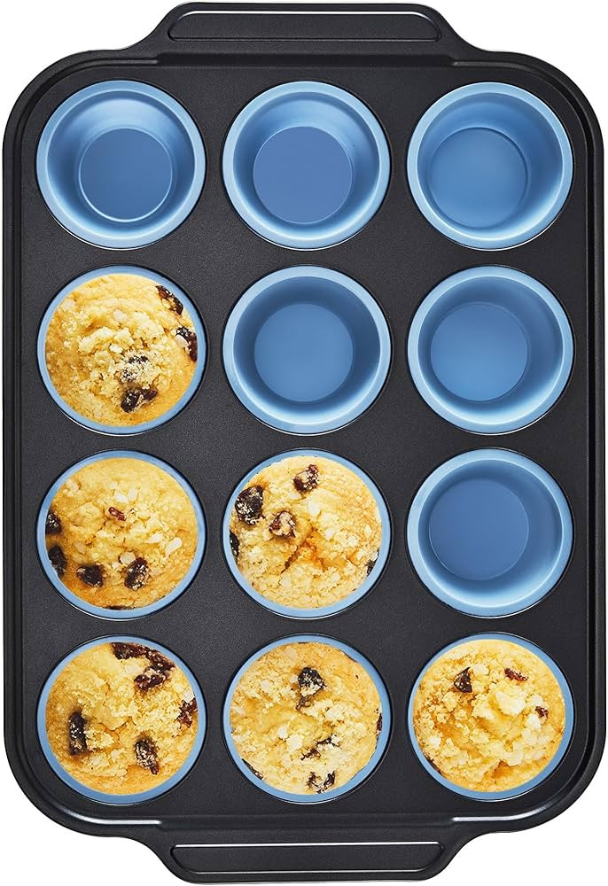 Silicone Muffin Pan with Metal Frame, Egg Bite Maker Silicone Molds for Baking, Cupcake Pans 12 R... | Amazon (US)