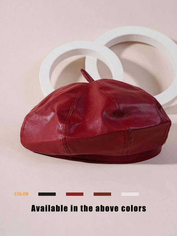 1pc Unisex Y2K Style PU Beret Hat, Suitable For Outdoor Sports, Sun Protection, Casual Commuting ... | SHEIN