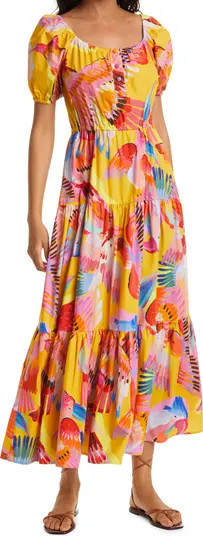 FARM Rio Neon Macaws Puff Sleeve Cotton Maxi Dress | Nordstrom | Nordstrom