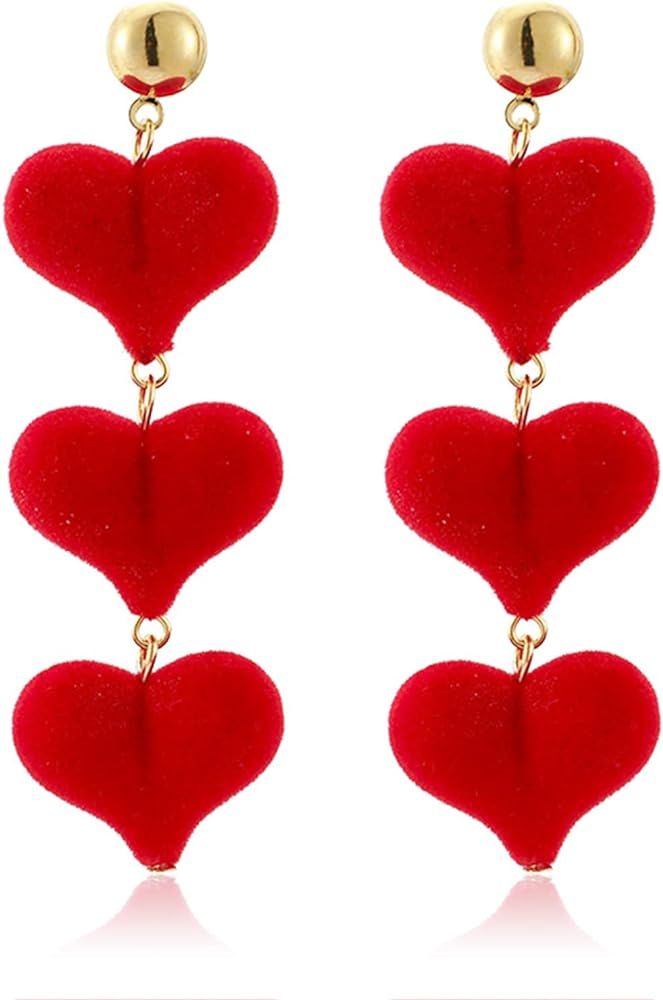Red Heart Earrings for Women, Valentines Earrings Velvet Heart Dangle Earrings for Teen Girls Hea... | Amazon (US)