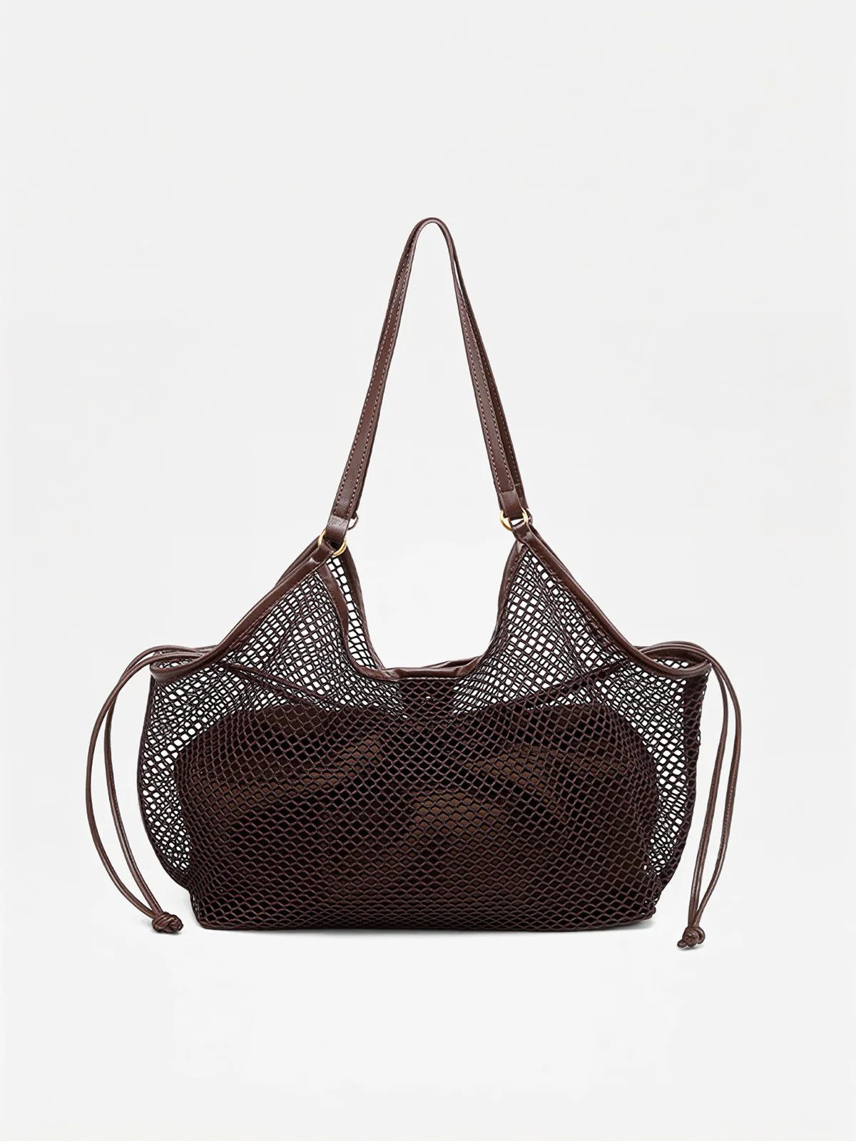 Drawstring Mesh Shoulder Tote Bag | Commense