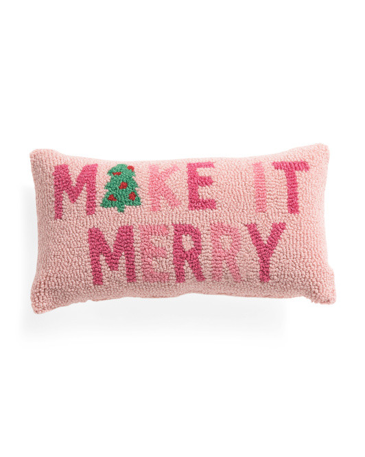 9X16 Make It Merry Hooked Pillow | TJ Maxx