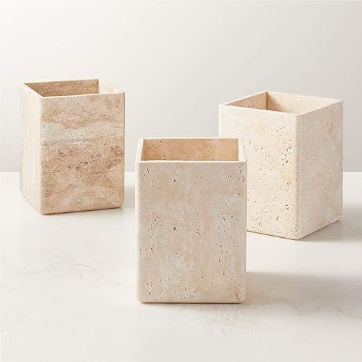 Pierce Travertine Wastebasket 7.48" Wx7.48 Dx10 H | Amazon (US)