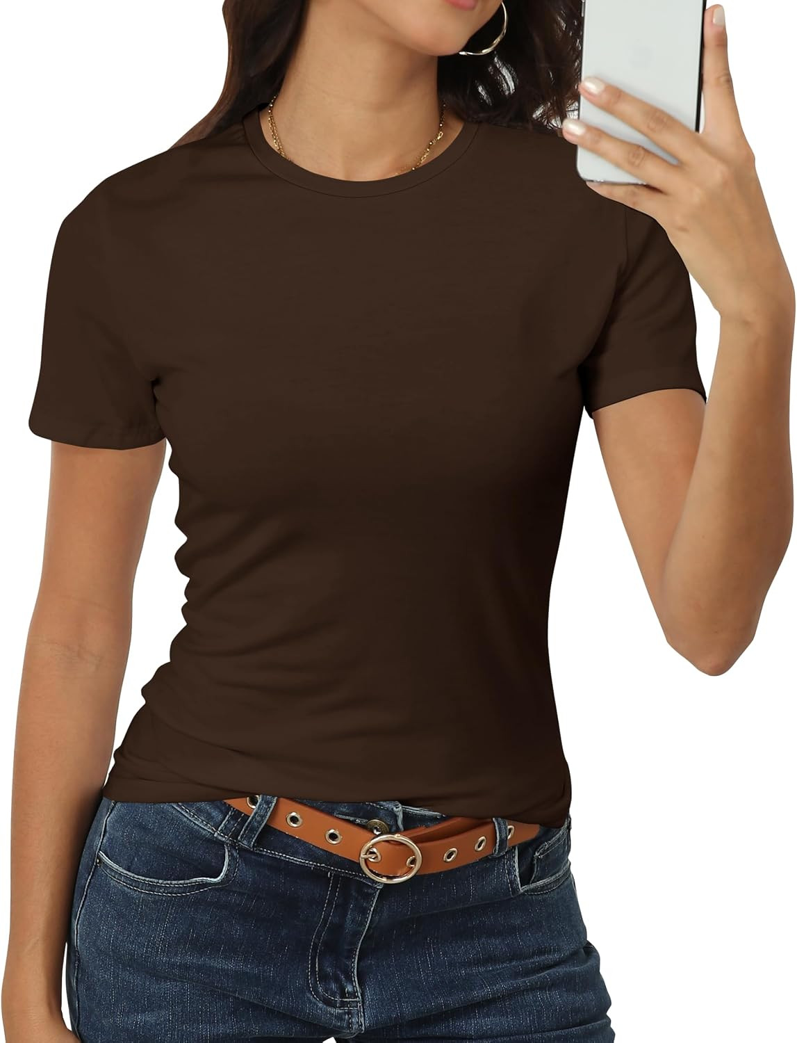 Roselux Women Short Sleeve Crew Neck Tops Classic-Fit Breathable Basic Shirts Casual Summer Tshirt Tee | Amazon (US)