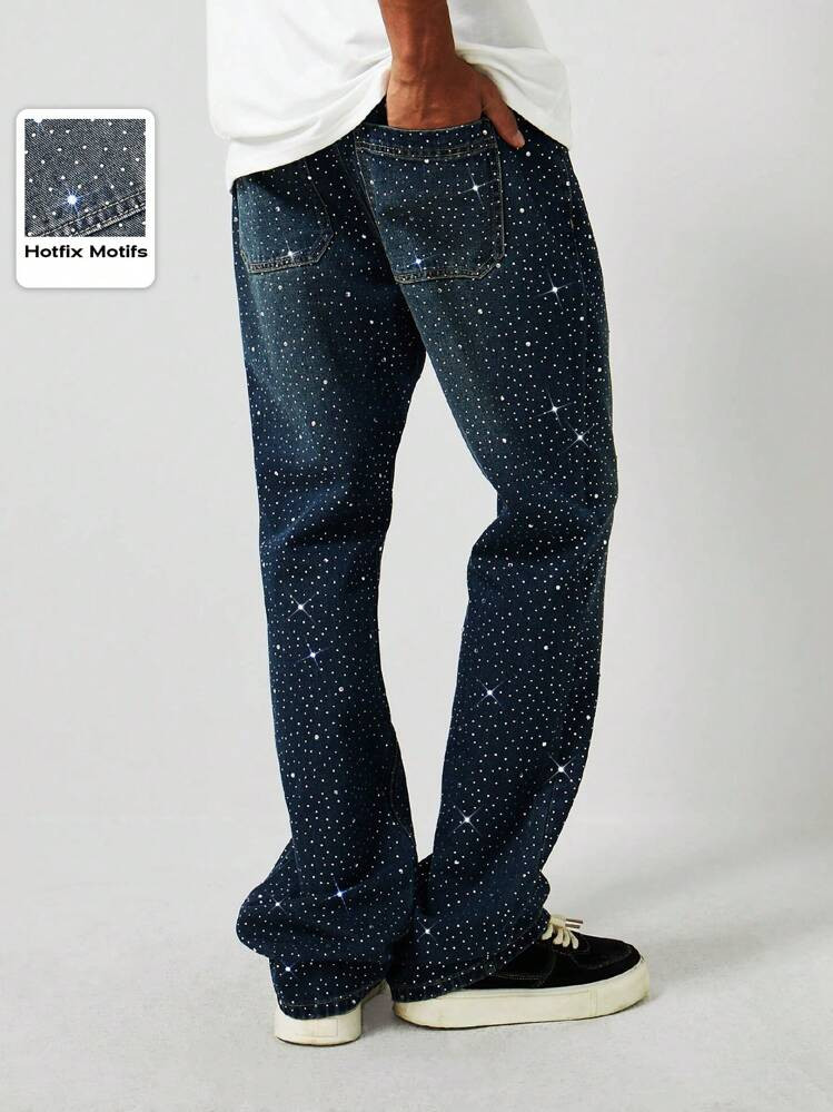 ROMWE Street Life Sparkling Diamond Embellished Flare Leg Men's Jeans5.00(10) | SHEIN