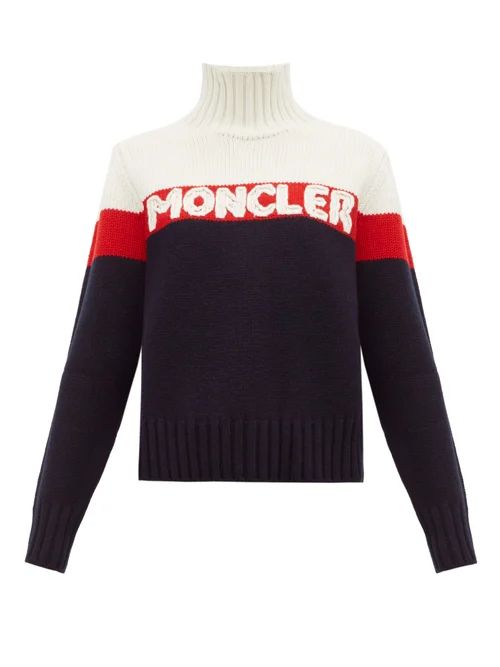 Moncler - Logo-jacquard Striped Wool-blend Sweater - Womens - Cream Multi | Matches (US)
