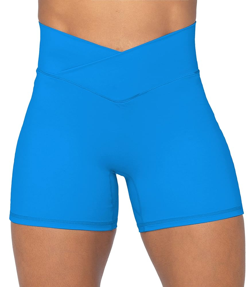 Sunzel Crossover Biker Shorts for Women, No Front Seam V High Waist Yoga Workout Gym Shorts with ... | Amazon (US)