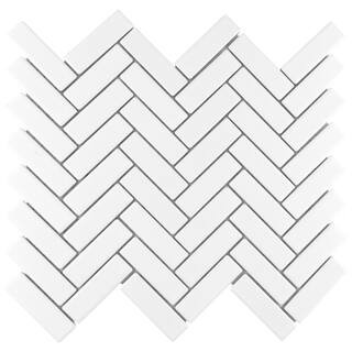 Merola Tile Metro Brick Herringbone Matte White 10-5/8 in. x 12-1/2 in. Porcelain Mosaic Tile (9.... | The Home Depot