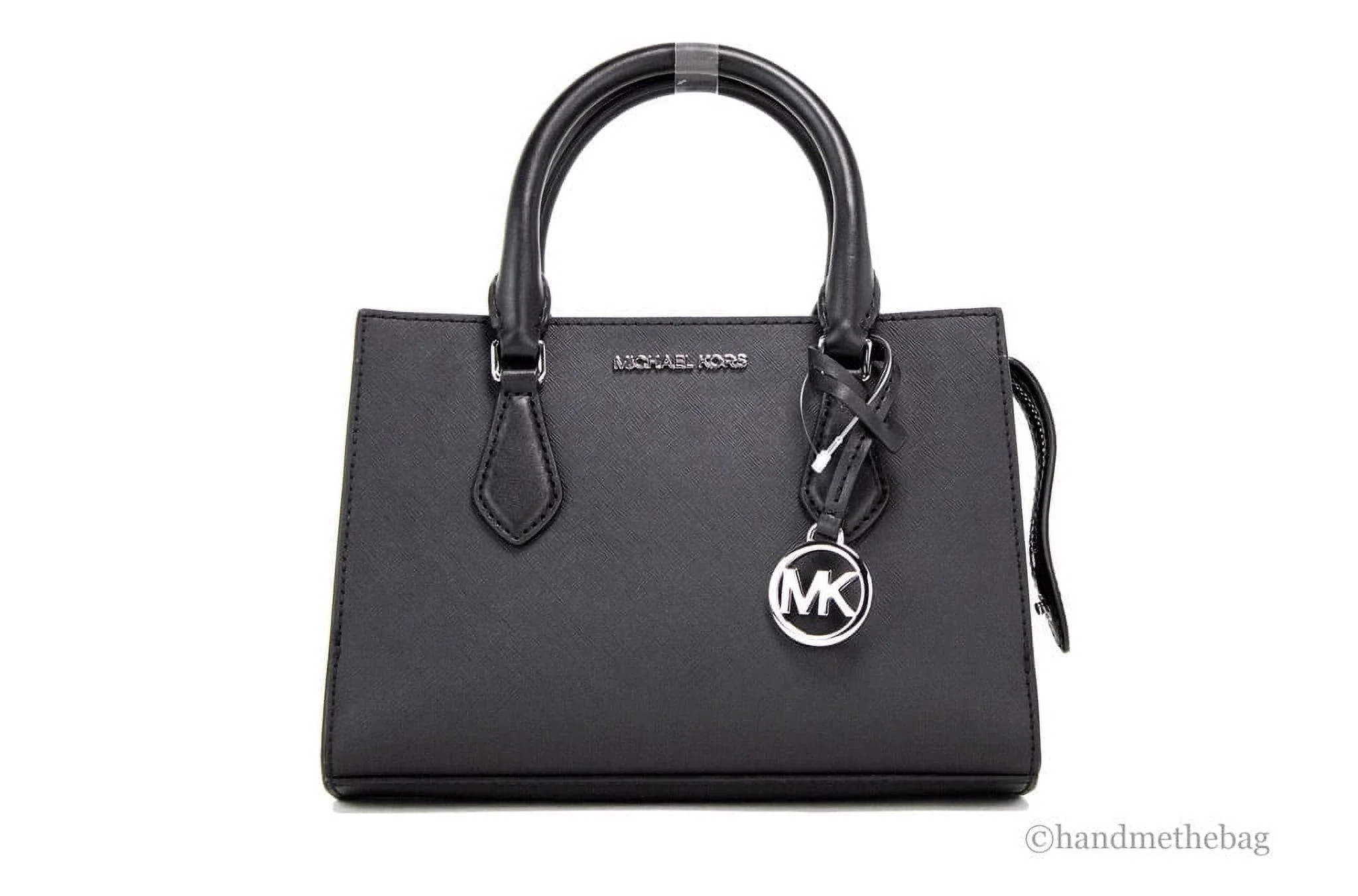 Michael Kors Sheila Small Black Vegan Saffiano Leather Center Zip Satchel Bag | Walmart (US)