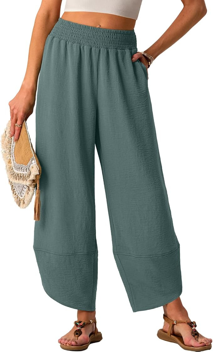 Lepunuo Womens Baggy Wide Leg Pants Summer High Waisted Palazzo Pants Beach Vacation 2026 Casual ... | Amazon (US)