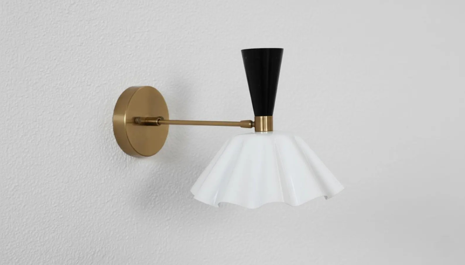 Brass Wall Sconce, White Pleated Shade, Mid Century Modern Lamp Fixture, | Etsy (Global)