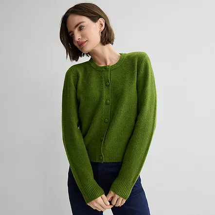 Women's Nine West Button Front Crewneck Sweater, Size: XL, Mineral Black | Kohl's