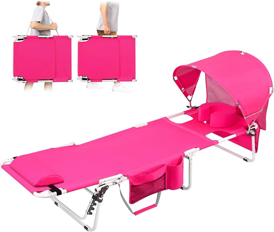 Tanning Chair with Sun Canopy Face Hole Softer Padded Adjustable Washable, Heavy Duty Layout Fold... | Amazon (US)