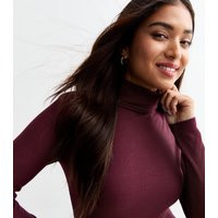 Women's Petite Burgundy Rib Roll Neck Top New Look | New Look (UK)