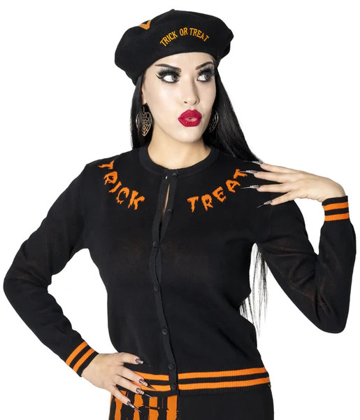 Black & Orange Trick Or Treat Cardigan | UniqueVintage