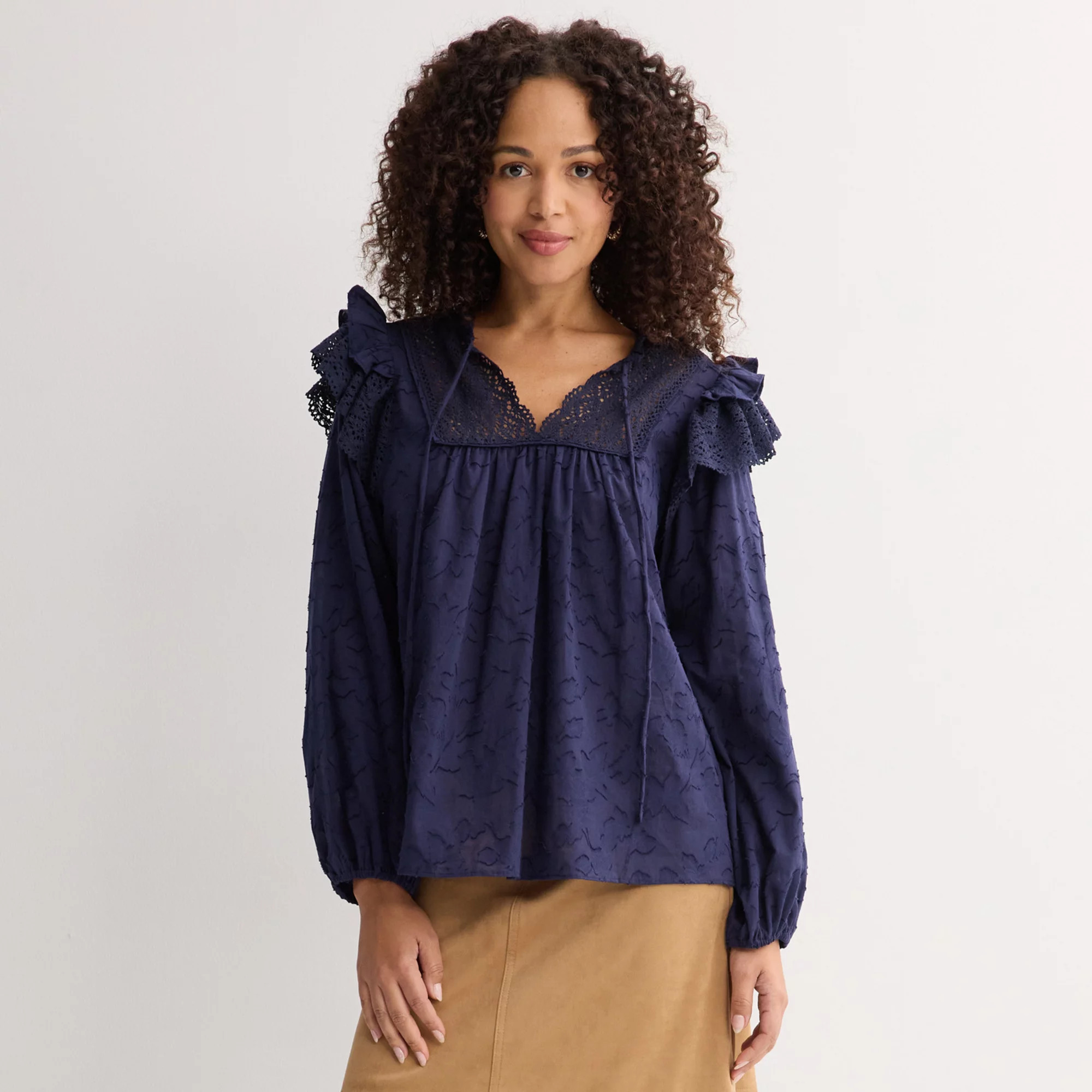 Women's Farmers Market Long Sleeve Ruffle Knit Top | Kohl's