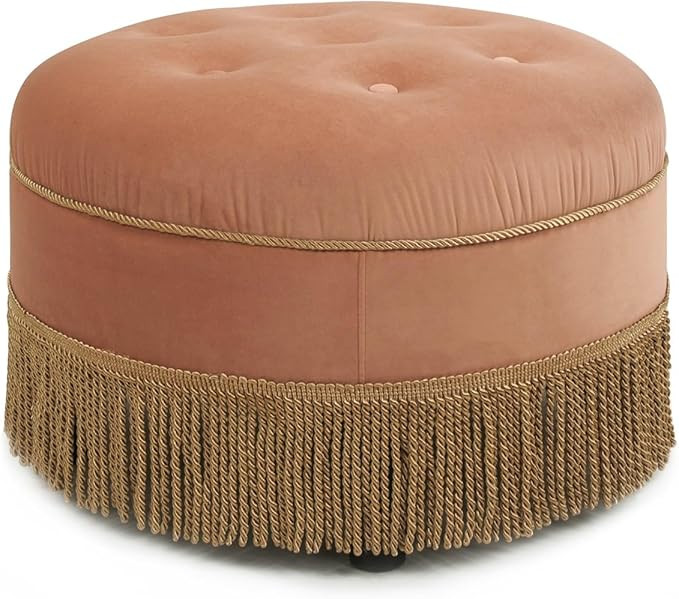 Jennifer Taylor Home Yolanda Upholstered Round Accent Ottoman, Peach Orange Velvet with Gold Trim | Amazon (US)