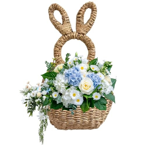 Easter Bunny Basket, Wicker Bunny Easter Basket, Bunny Basket Hanging Wall Pocket Spring Decor, W... | Amazon (US)