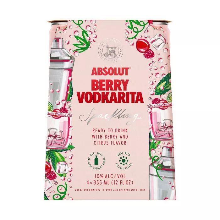 Absolut Berry Vodkarita Sparkling Vodka Cocktail - 4pk/355ml Cans | Target