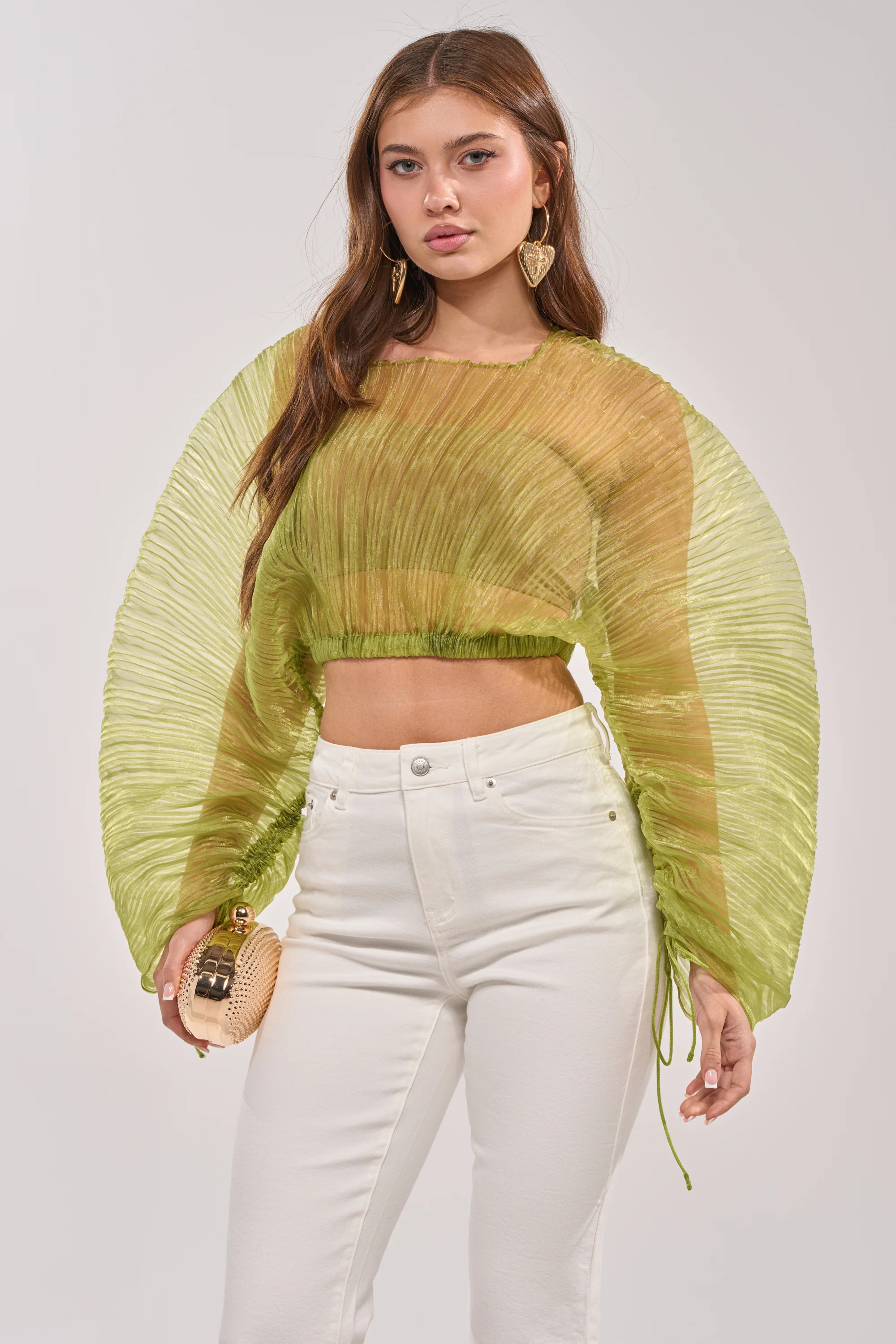 BEYOND PRETTY PLEATED COCOON BLOUSE IN GREEN | AKIRA