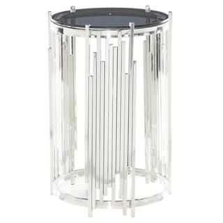 LITTON LANE Small Round Silver Metal and Glass Accent Table, 16.75 in. x 26 in.-59672 - The Home ... | The Home Depot