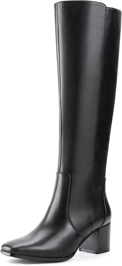 Shoe'N Tale Women's Knee High Boots Square Toe Tall Boots Mid Chunky Block Heeled Boots Side Zipp... | Amazon (US)