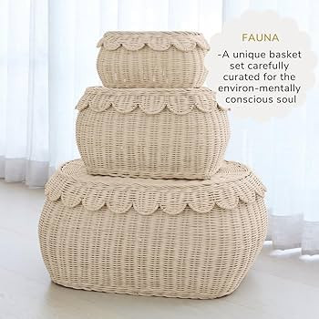 BEBE BASK Large Scalloped Basket Set Of 3 - Hand-Woven & Award-Winning Scallop Basket - XXL - Ext... | Amazon (US)