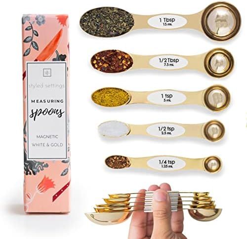 White & Gold Measuring Spoons Set, Stainless Steel Measuring Spoons -Magnetic Measuring Spoons Se... | Amazon (US)